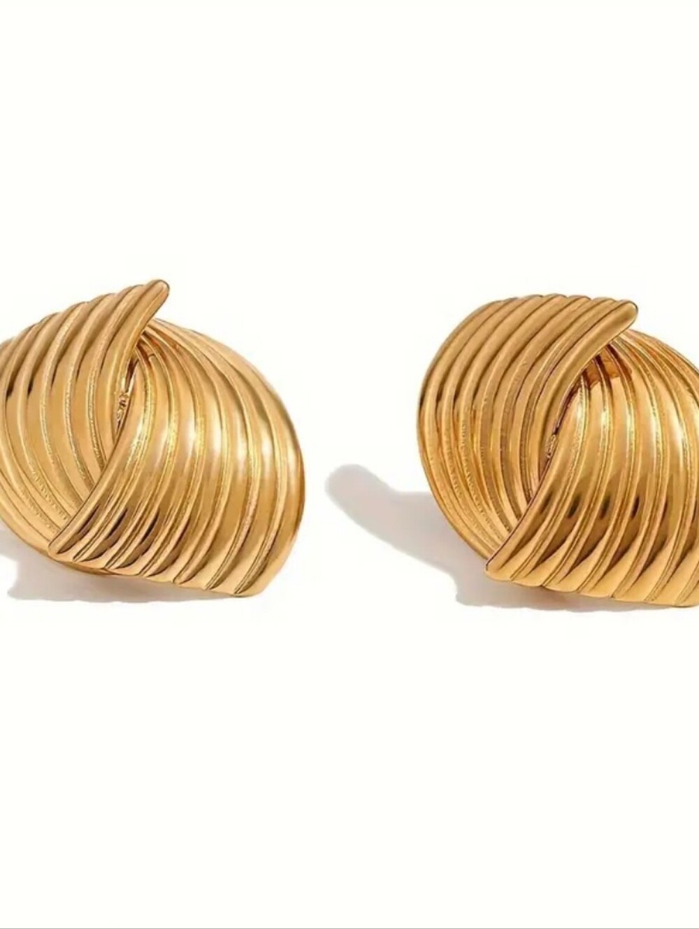 18k Gold Plated Earring Fashion Striped Studs - Picture 2 of 3